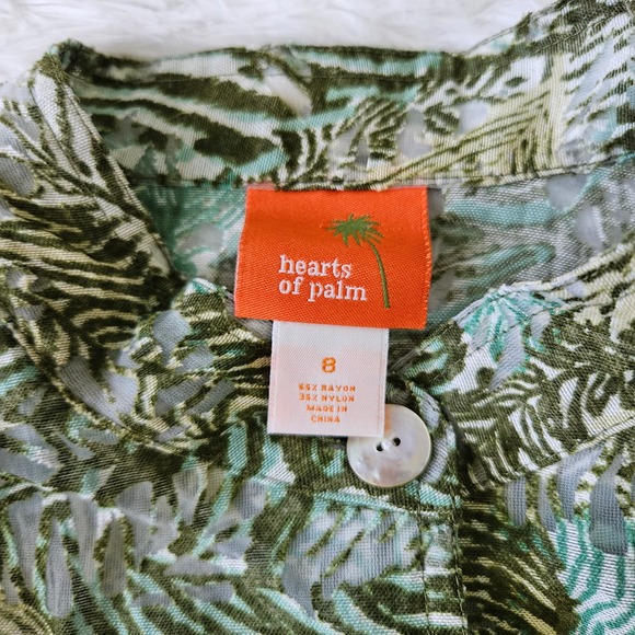 Hearts of Palm Women's Green Palm Print Semi‎ Sheer Button Up Top. Size 8 - Picture 6 of 7